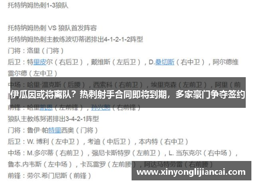 伊瓜因或将离队？热刺射手合同即将到期，多家豪门争夺签约